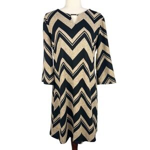 Tacera CHEVRON 3/4 SLEEVES KEYHOLE ROUND NECK SHIFT‎ KNIT DRESS MULTI MEDIUM NWT